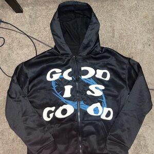 & Other Stories Black Hoodie with Blue and White Print